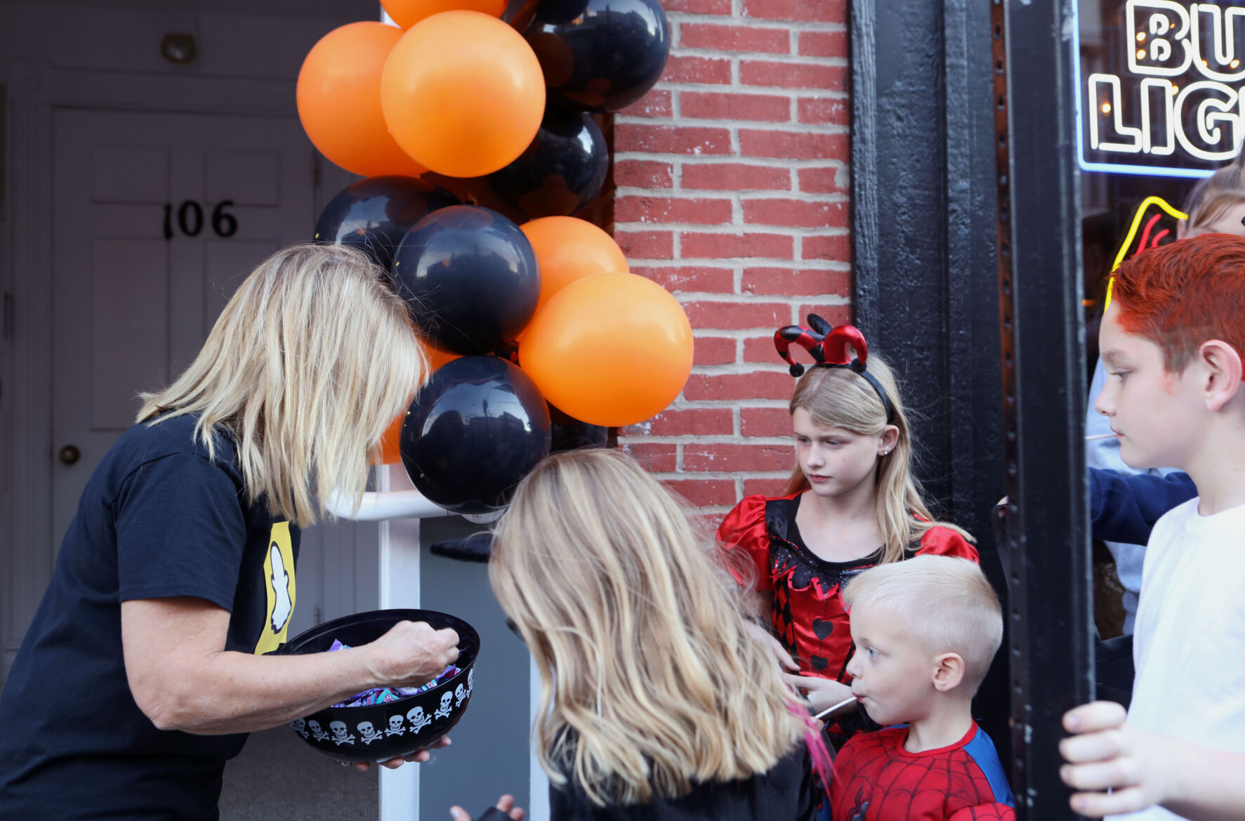 Barb Graves hands out candy